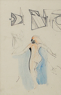 Чехонин Сергей Васильевич. Обнаженная девушка со спины в окружении набросков посуды (на оборотной стороне «Скачки на ипподроме»)